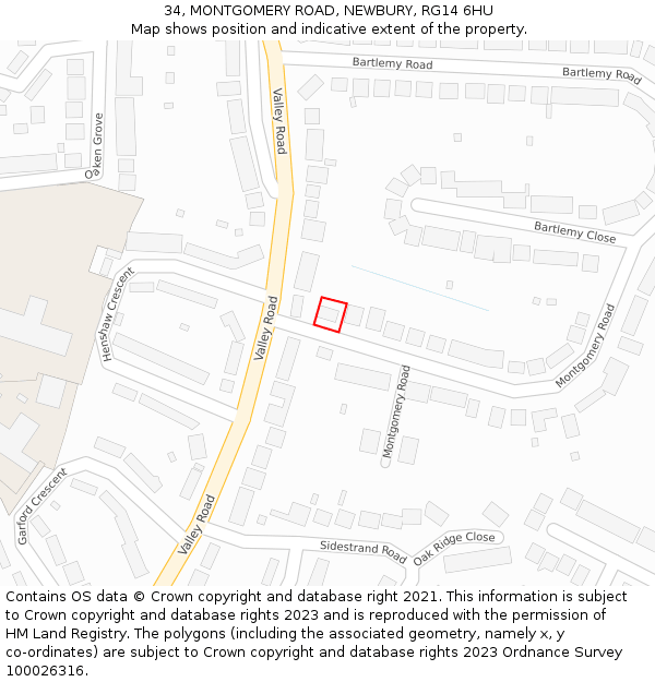 34, MONTGOMERY ROAD, NEWBURY, RG14 6HU: Location map and indicative extent of plot