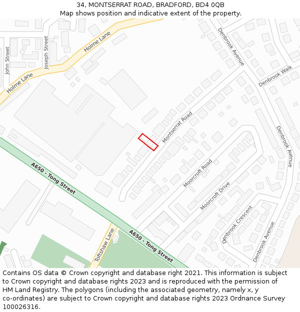 34, MONTSERRAT ROAD, BRADFORD, BD4 0QB: Location map and indicative extent of plot