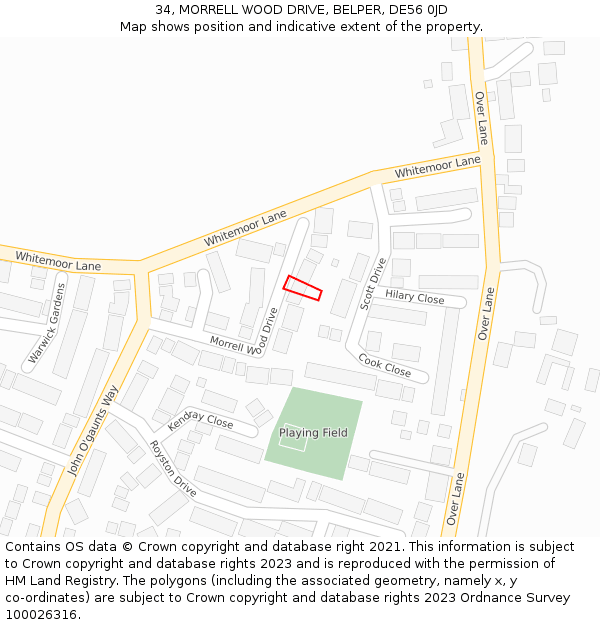 34, MORRELL WOOD DRIVE, BELPER, DE56 0JD: Location map and indicative extent of plot