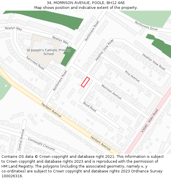 34, MORRISON AVENUE, POOLE, BH12 4AE: Location map and indicative extent of plot