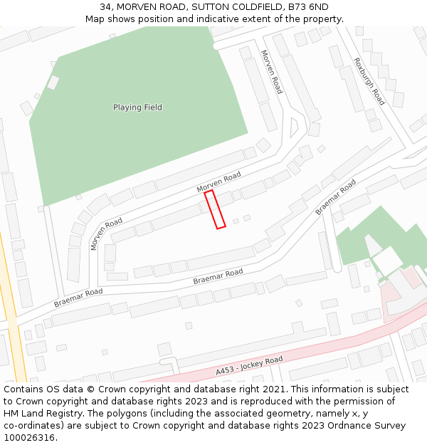 34, MORVEN ROAD, SUTTON COLDFIELD, B73 6ND: Location map and indicative extent of plot