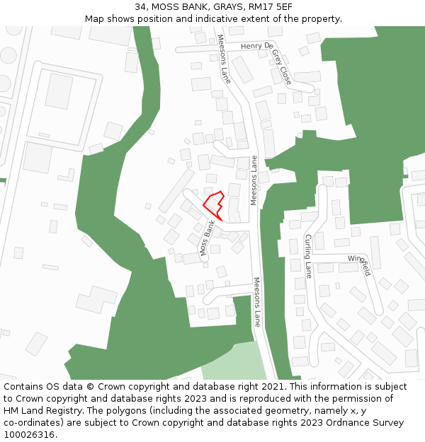 34, MOSS BANK, GRAYS, RM17 5EF: Location map and indicative extent of plot