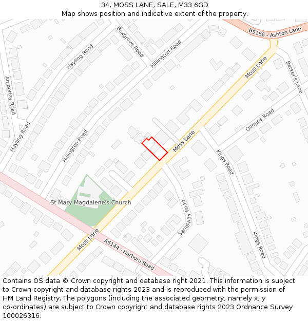 34, MOSS LANE, SALE, M33 6GD: Location map and indicative extent of plot