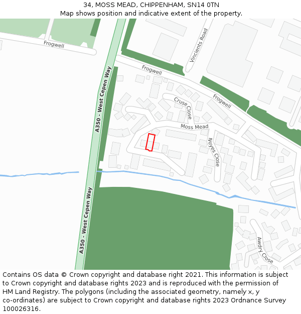 34, MOSS MEAD, CHIPPENHAM, SN14 0TN: Location map and indicative extent of plot