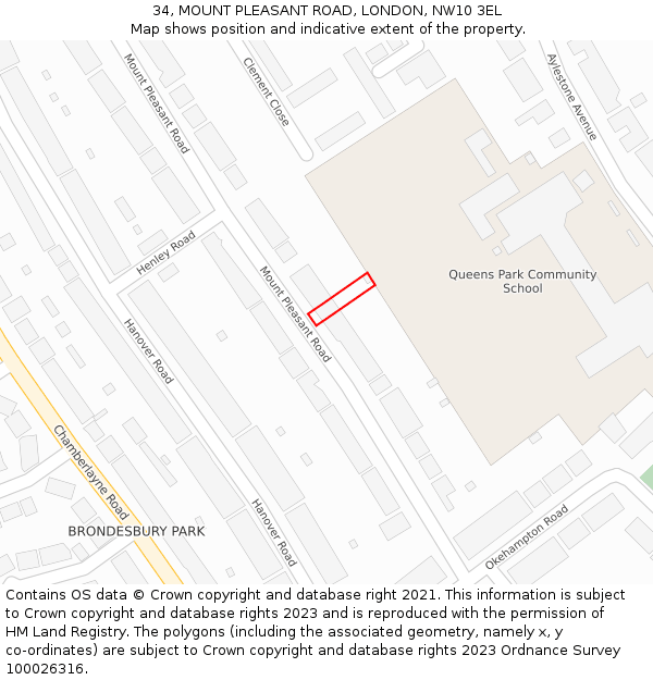 34, MOUNT PLEASANT ROAD, LONDON, NW10 3EL: Location map and indicative extent of plot