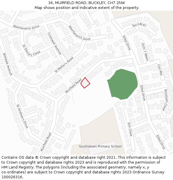 34, MUIRFIELD ROAD, BUCKLEY, CH7 2NW: Location map and indicative extent of plot