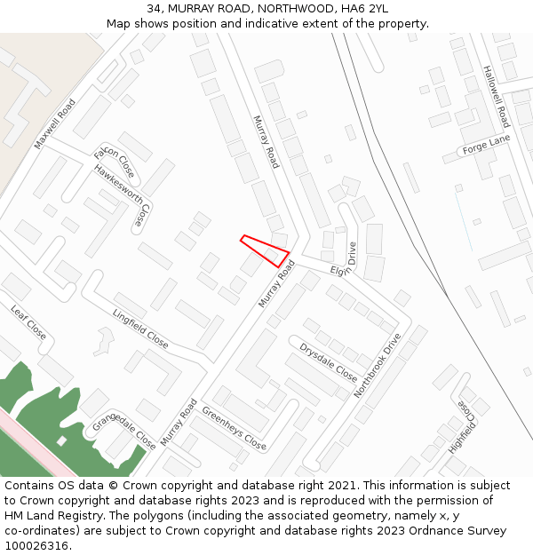 34, MURRAY ROAD, NORTHWOOD, HA6 2YL: Location map and indicative extent of plot