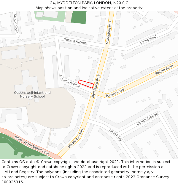 34, MYDDELTON PARK, LONDON, N20 0JG: Location map and indicative extent of plot