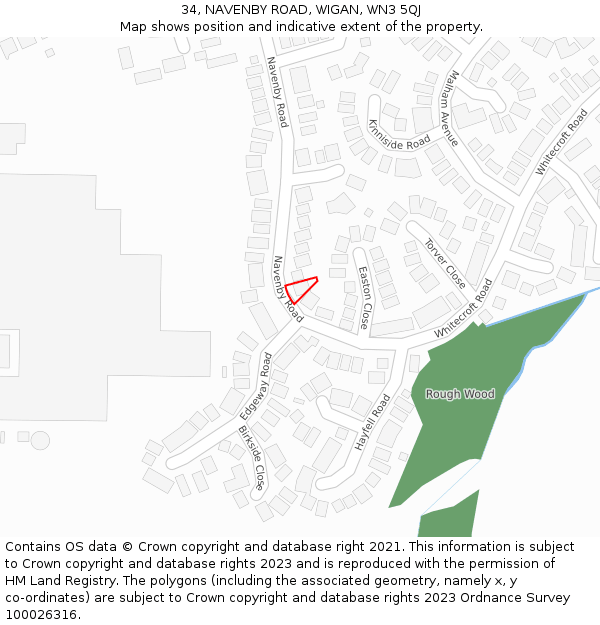 34, NAVENBY ROAD, WIGAN, WN3 5QJ: Location map and indicative extent of plot