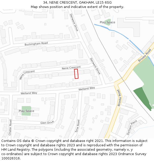 34, NENE CRESCENT, OAKHAM, LE15 6SG: Location map and indicative extent of plot