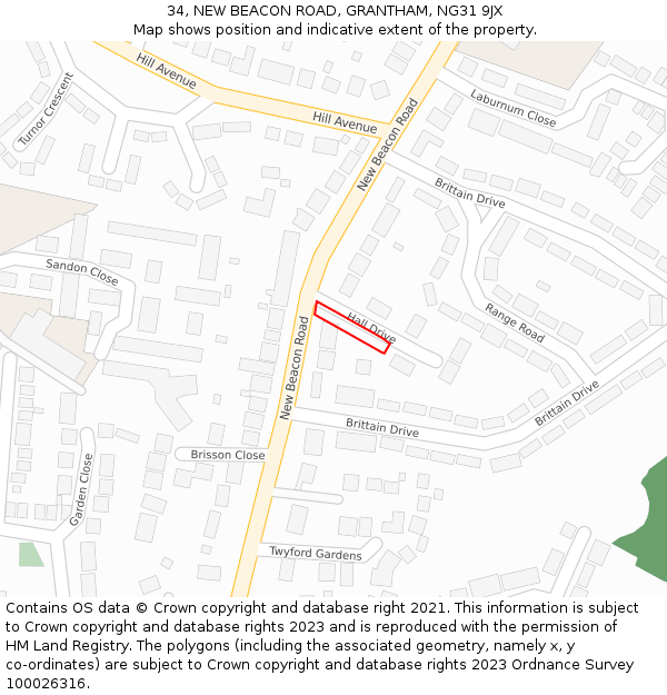 34, NEW BEACON ROAD, GRANTHAM, NG31 9JX: Location map and indicative extent of plot