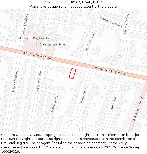 34, NEW CHURCH ROAD, HOVE, BN3 4FJ: Location map and indicative extent of plot