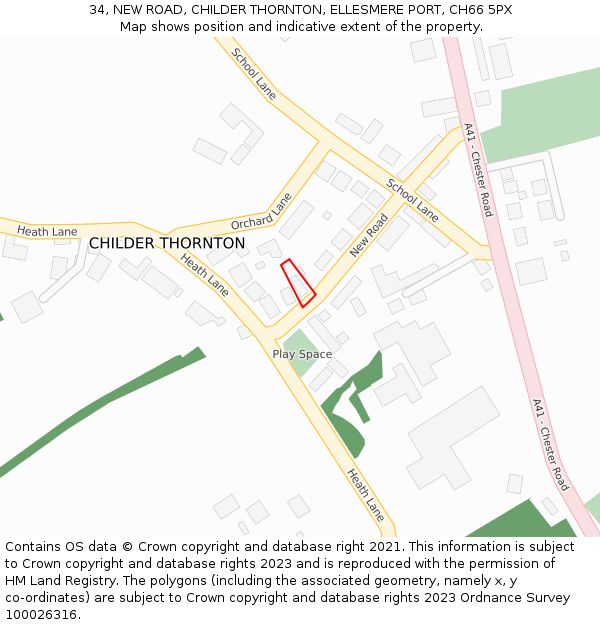34, NEW ROAD, CHILDER THORNTON, ELLESMERE PORT, CH66 5PX: Location map and indicative extent of plot