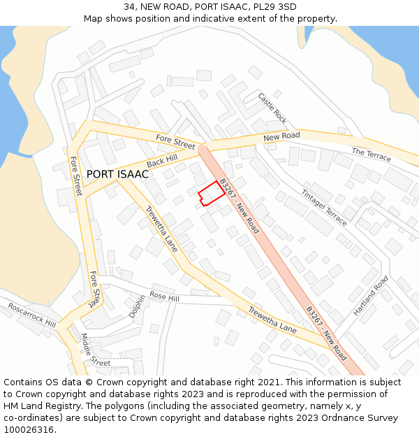 34, NEW ROAD, PORT ISAAC, PL29 3SD: Location map and indicative extent of plot