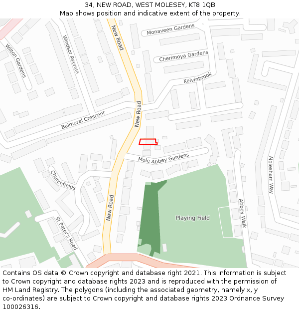 34, NEW ROAD, WEST MOLESEY, KT8 1QB: Location map and indicative extent of plot