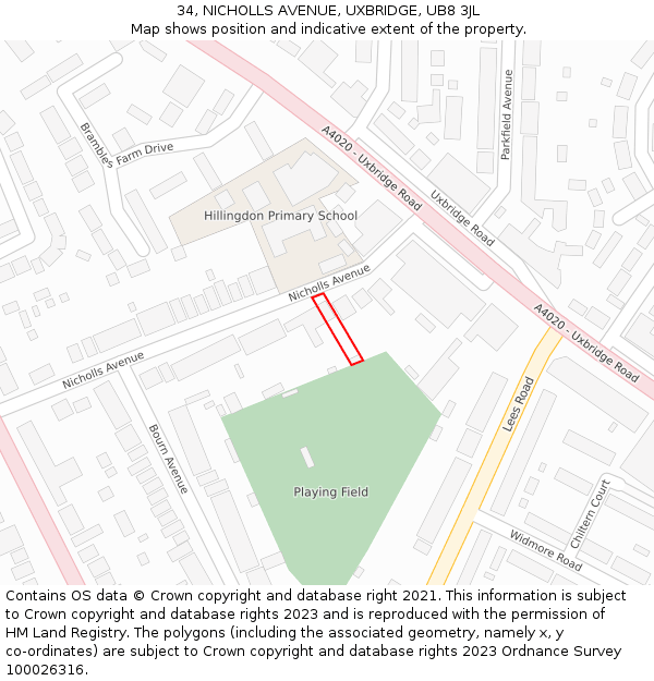 34, NICHOLLS AVENUE, UXBRIDGE, UB8 3JL: Location map and indicative extent of plot