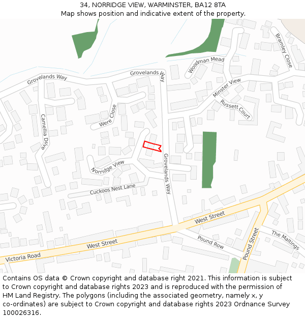 34, NORRIDGE VIEW, WARMINSTER, BA12 8TA: Location map and indicative extent of plot