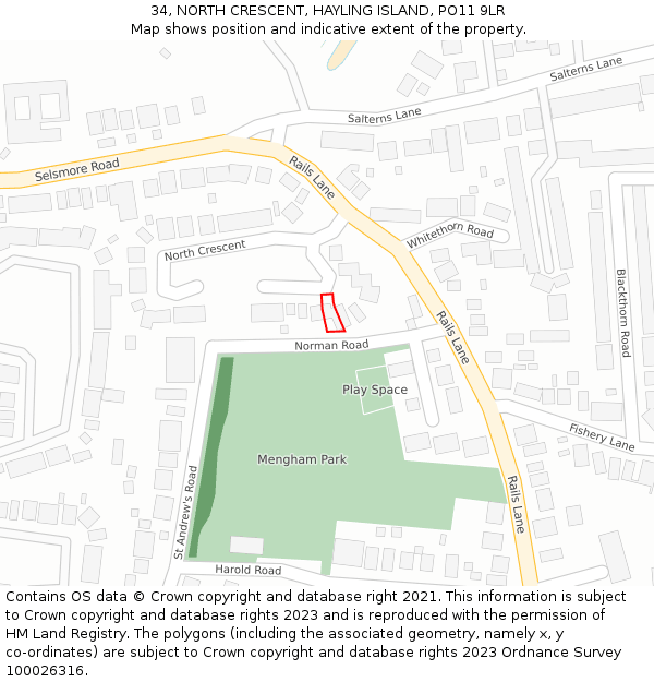 34, NORTH CRESCENT, HAYLING ISLAND, PO11 9LR: Location map and indicative extent of plot