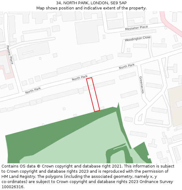 34, NORTH PARK, LONDON, SE9 5AP: Location map and indicative extent of plot