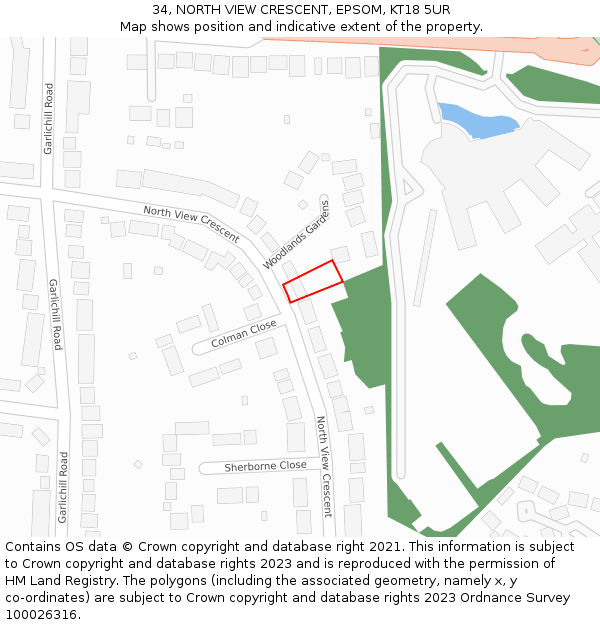 34, NORTH VIEW CRESCENT, EPSOM, KT18 5UR: Location map and indicative extent of plot