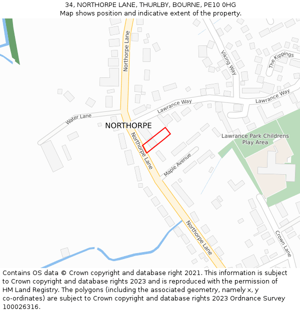 34, NORTHORPE LANE, THURLBY, BOURNE, PE10 0HG: Location map and indicative extent of plot