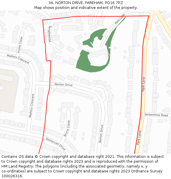 34, NORTON DRIVE, FAREHAM, PO16 7PZ: Location map and indicative extent of plot