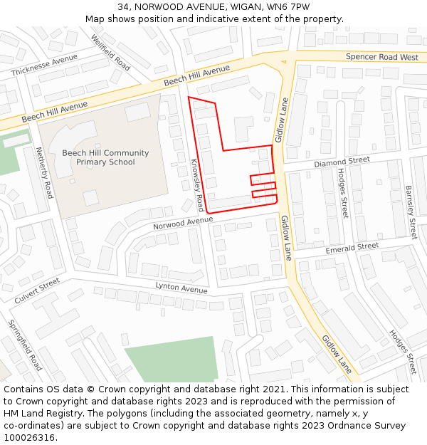 34, NORWOOD AVENUE, WIGAN, WN6 7PW: Location map and indicative extent of plot