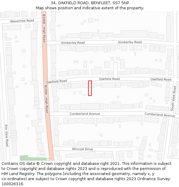 34, OAKFIELD ROAD, BENFLEET, SS7 5NP: Location map and indicative extent of plot