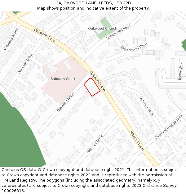 34, OAKWOOD LANE, LEEDS, LS8 2PB: Location map and indicative extent of plot