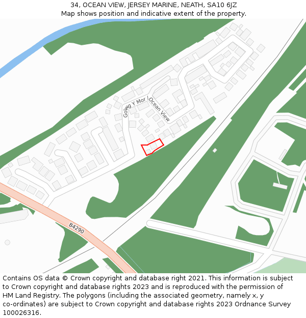 34, OCEAN VIEW, JERSEY MARINE, NEATH, SA10 6JZ: Location map and indicative extent of plot