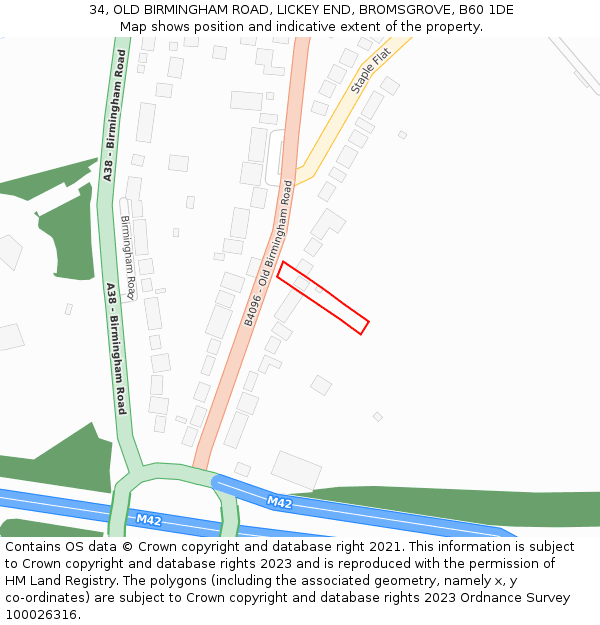 34, OLD BIRMINGHAM ROAD, LICKEY END, BROMSGROVE, B60 1DE: Location map and indicative extent of plot