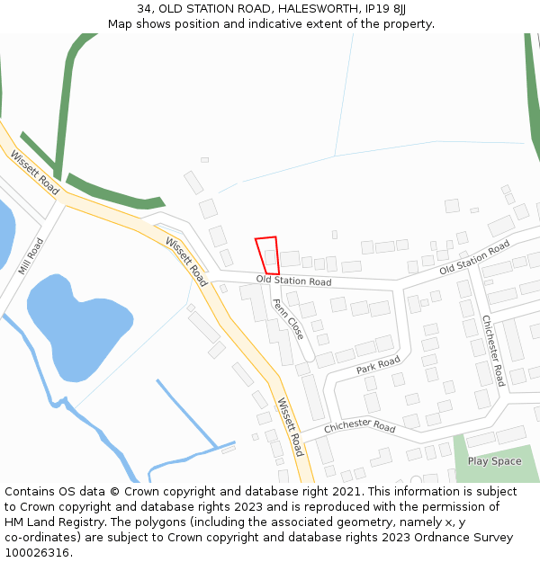 34, OLD STATION ROAD, HALESWORTH, IP19 8JJ: Location map and indicative extent of plot