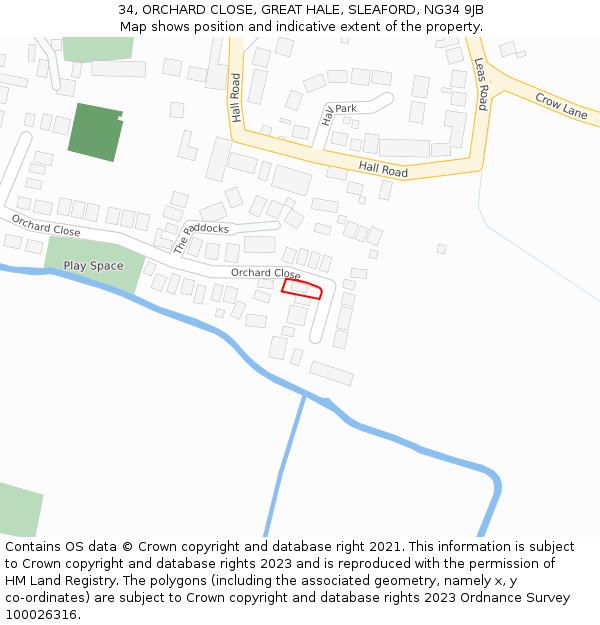 34, ORCHARD CLOSE, GREAT HALE, SLEAFORD, NG34 9JB: Location map and indicative extent of plot