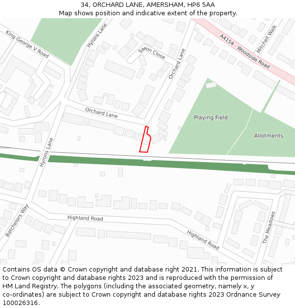 34, ORCHARD LANE, AMERSHAM, HP6 5AA: Location map and indicative extent of plot