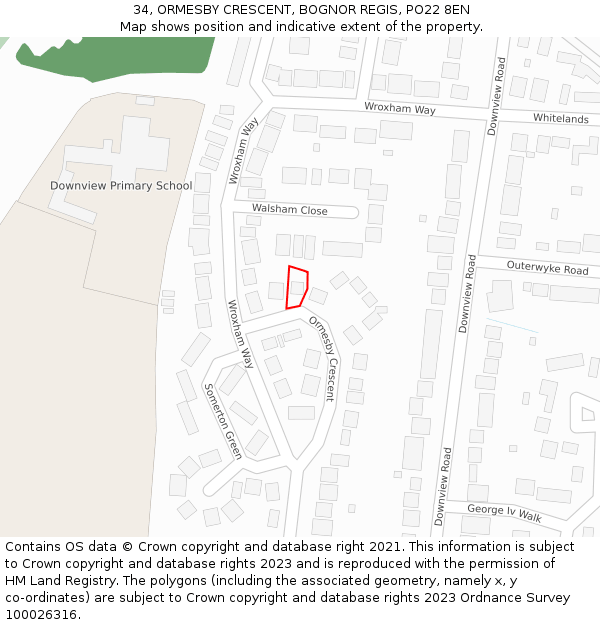 34, ORMESBY CRESCENT, BOGNOR REGIS, PO22 8EN: Location map and indicative extent of plot