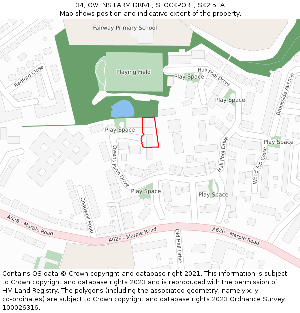 34, OWENS FARM DRIVE, STOCKPORT, SK2 5EA: Location map and indicative extent of plot