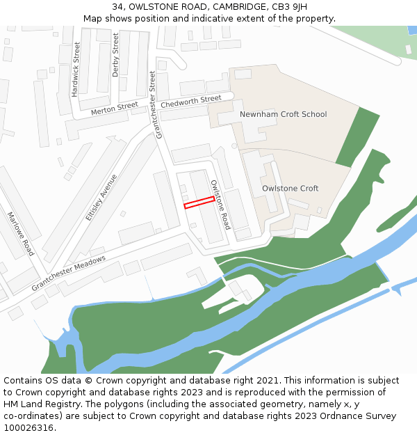 34, OWLSTONE ROAD, CAMBRIDGE, CB3 9JH: Location map and indicative extent of plot