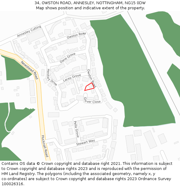 34, OWSTON ROAD, ANNESLEY, NOTTINGHAM, NG15 0DW: Location map and indicative extent of plot