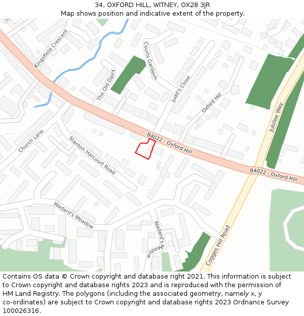 34, OXFORD HILL, WITNEY, OX28 3JR: Location map and indicative extent of plot