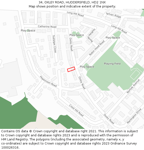 34, OXLEY ROAD, HUDDERSFIELD, HD2 1NX: Location map and indicative extent of plot