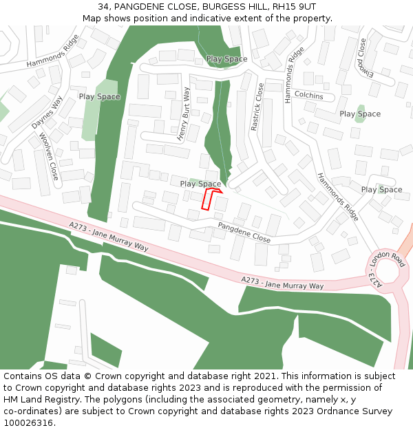 34, PANGDENE CLOSE, BURGESS HILL, RH15 9UT: Location map and indicative extent of plot