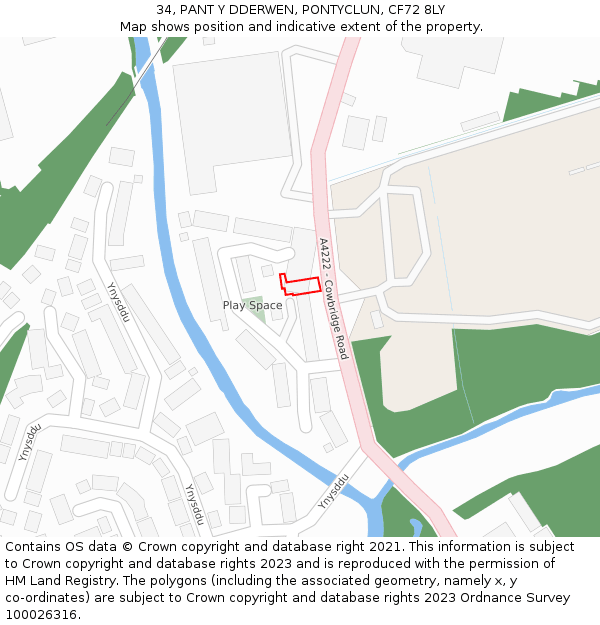 34, PANT Y DDERWEN, PONTYCLUN, CF72 8LY: Location map and indicative extent of plot