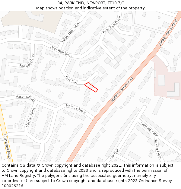 34, PARK END, NEWPORT, TF10 7JG: Location map and indicative extent of plot