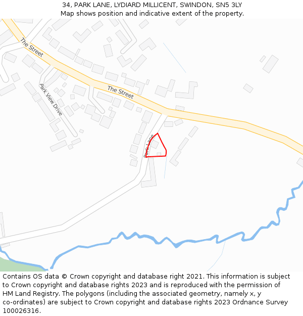 34, PARK LANE, LYDIARD MILLICENT, SWINDON, SN5 3LY: Location map and indicative extent of plot