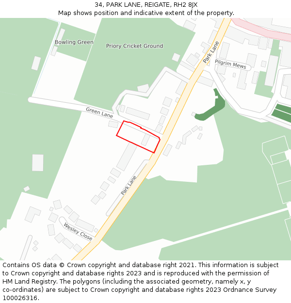 34, PARK LANE, REIGATE, RH2 8JX: Location map and indicative extent of plot