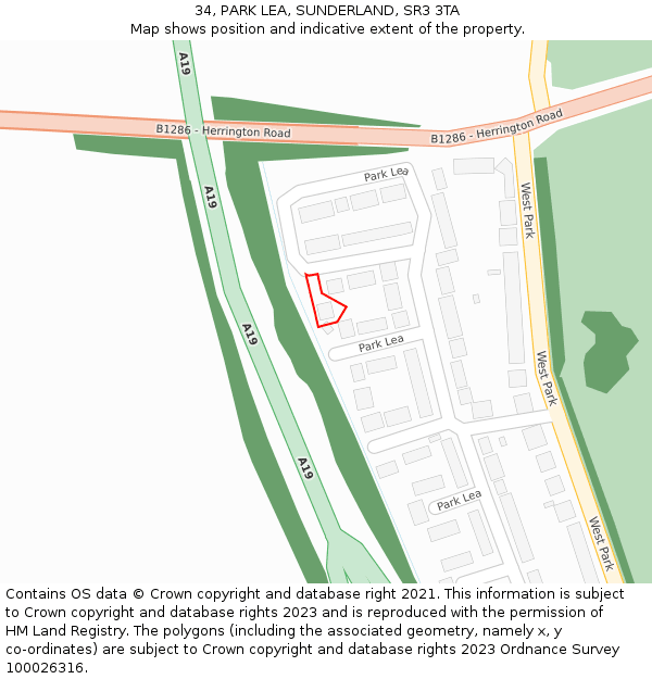 34, PARK LEA, SUNDERLAND, SR3 3TA: Location map and indicative extent of plot