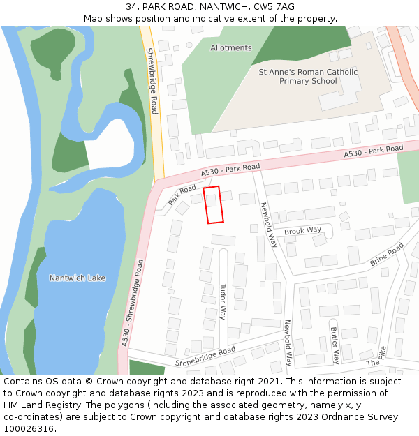 34, PARK ROAD, NANTWICH, CW5 7AG: Location map and indicative extent of plot