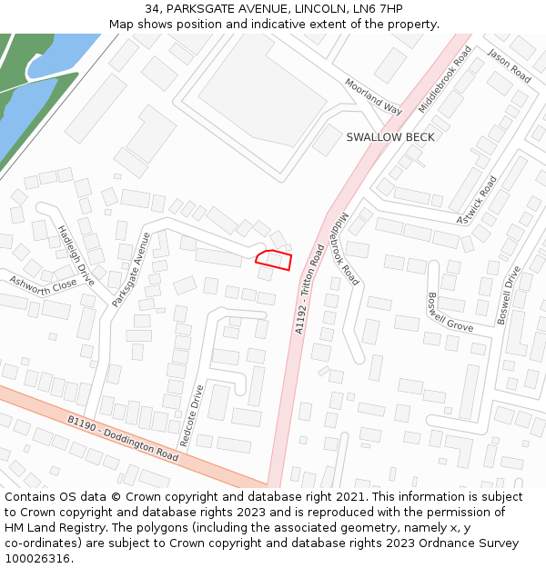 34, PARKSGATE AVENUE, LINCOLN, LN6 7HP: Location map and indicative extent of plot