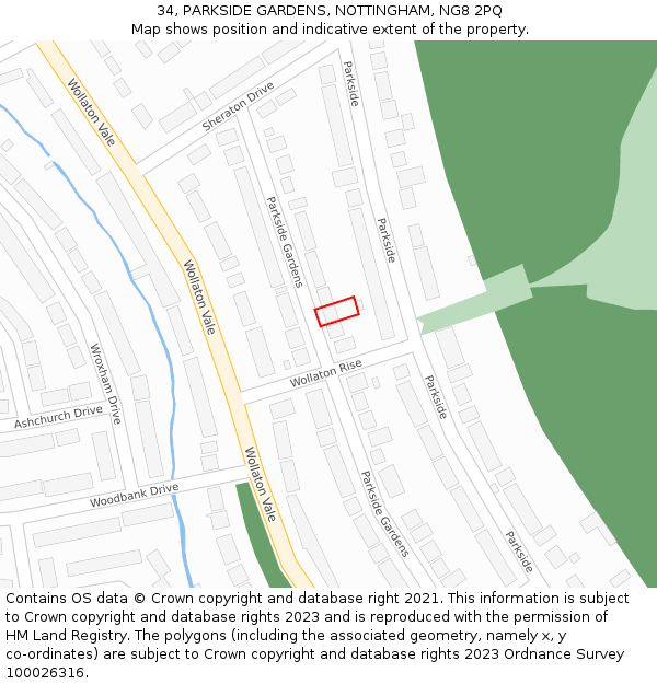 34, PARKSIDE GARDENS, NOTTINGHAM, NG8 2PQ: Location map and indicative extent of plot