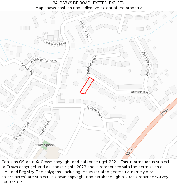 34, PARKSIDE ROAD, EXETER, EX1 3TN: Location map and indicative extent of plot